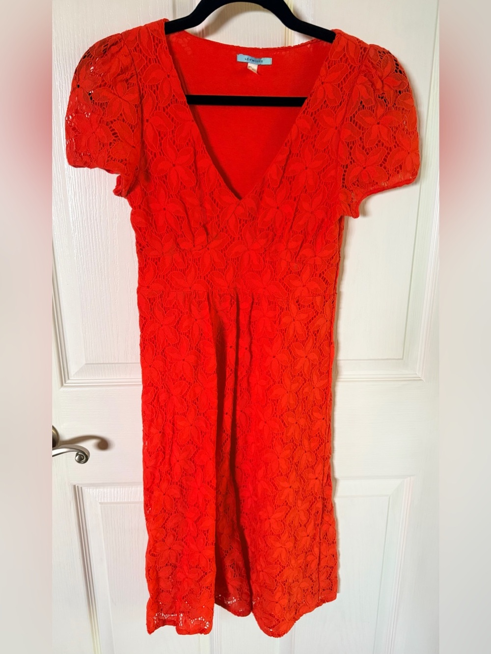 Lace V-Neck Midi Dress in Bright Red
